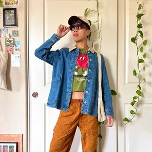 Denim Jacket Coat with Beige Collar